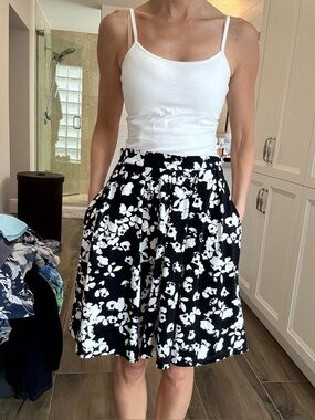 Cynthia Rowley Black and White Floral Print Skirt